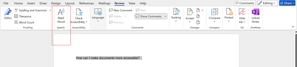 Read aloud function in word 